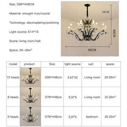 DecorBites™ Crystal Candle Chandelier Lighting: Black Pendant Lamps for Dining Kitchen & Farmhouse