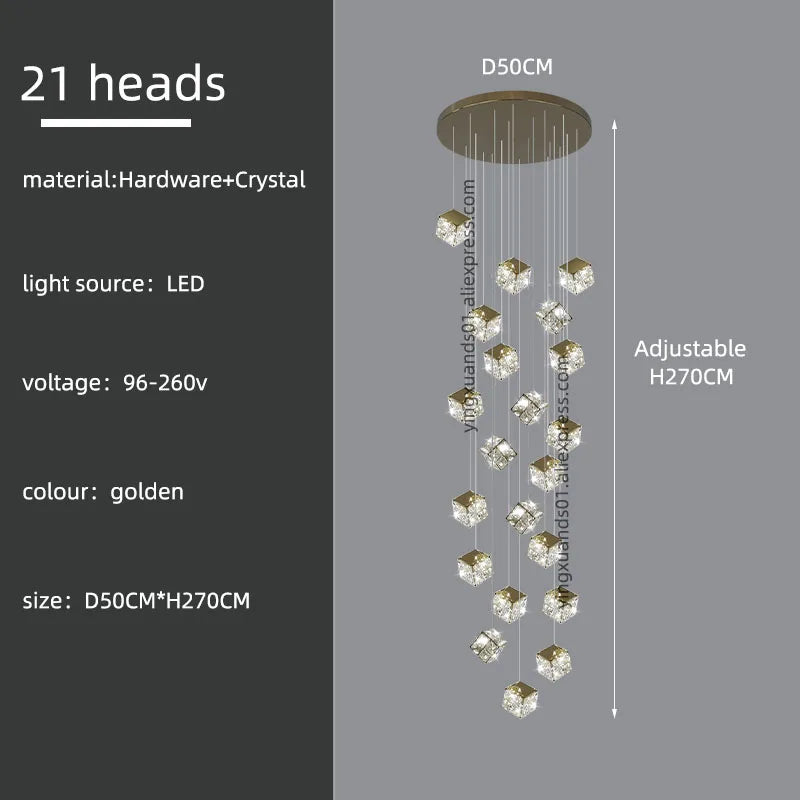 DecorBites™ Crystal Modern Chandelier for Living Room Luxury Loft LED Lighting Staircase Chandelier