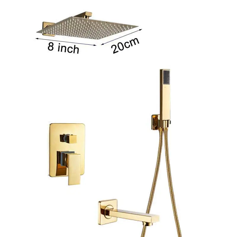 DecorBites™ Gold Rain Shower Faucet Wall Mounted Bathtub Mixer Tap Set