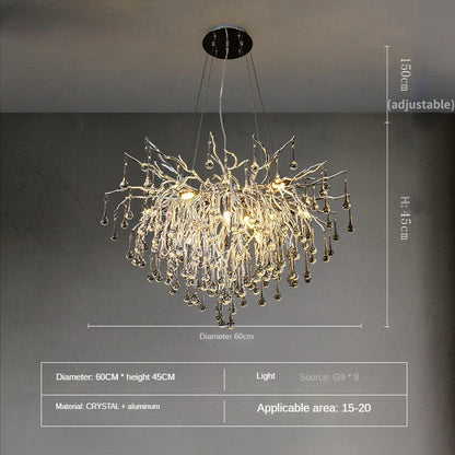 DecorBites™ Crystal Water Drop Branch Chandelier: Luxury LED Lighting for Hall, Living Room, or Bar