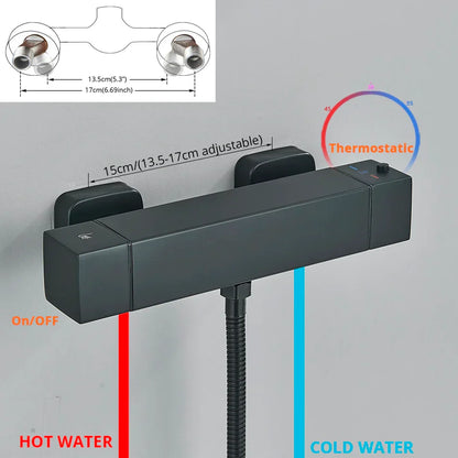 DecorBites™ Black/Chrome Thermostatic Shower Set with Brass Wall Mount Mixer Handle Spray