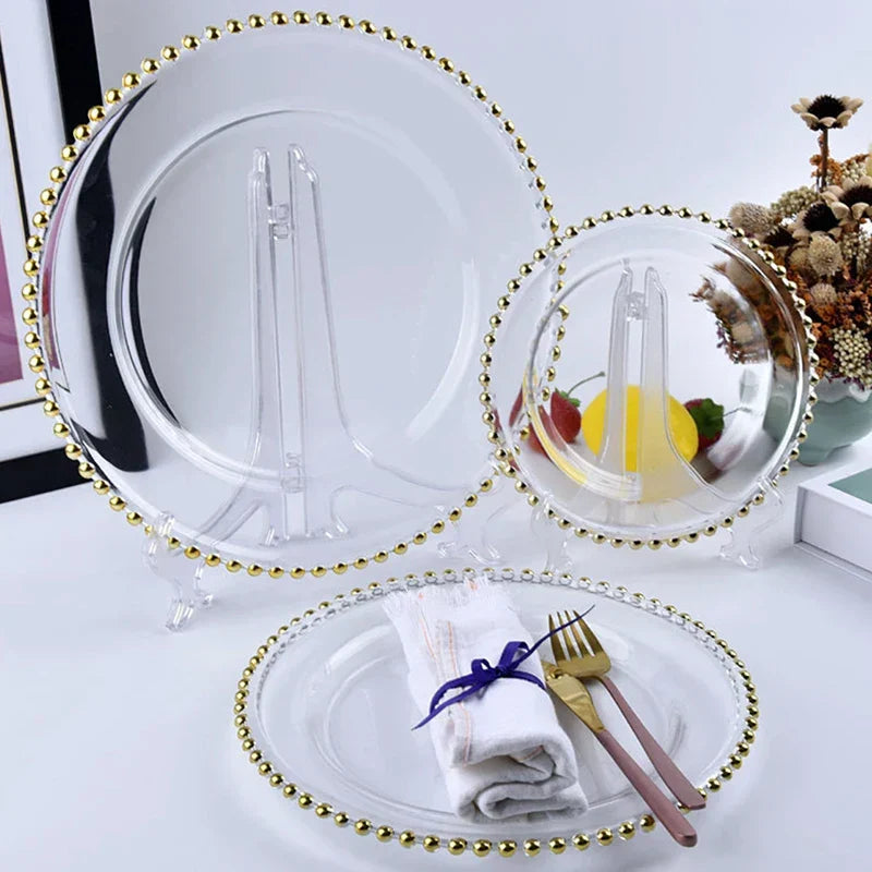 Gold Beaded Glass Plate