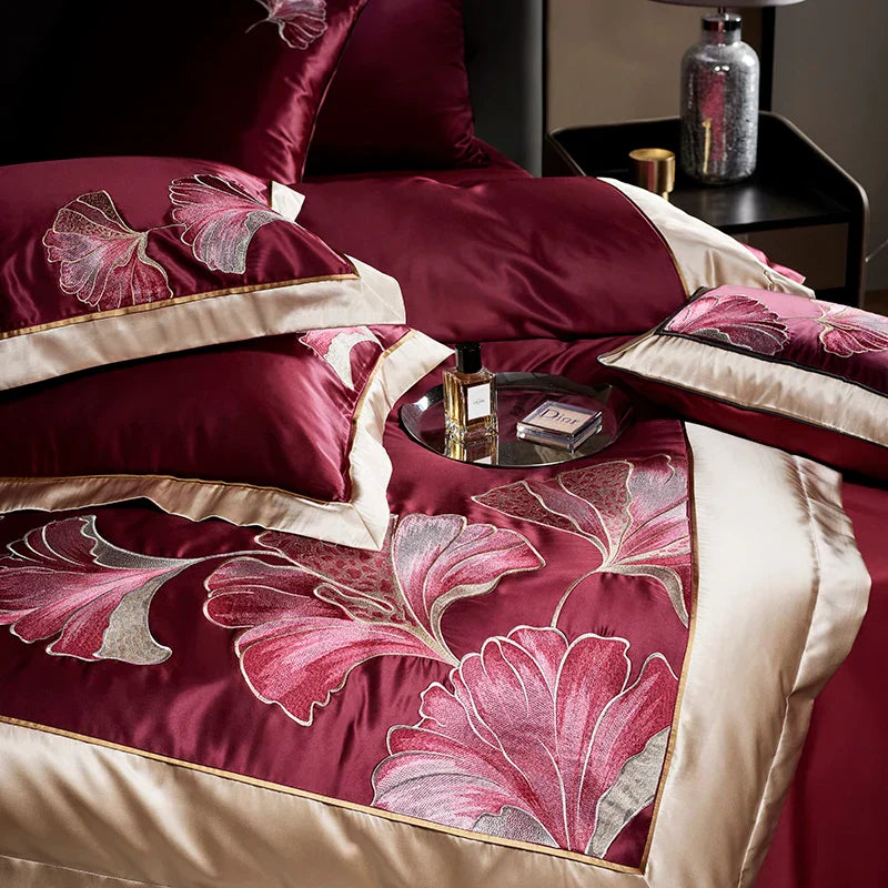 DecorBites™ Ginkgo Biloba Embroidery 1000TC Egyptian Cotton Bedding Set