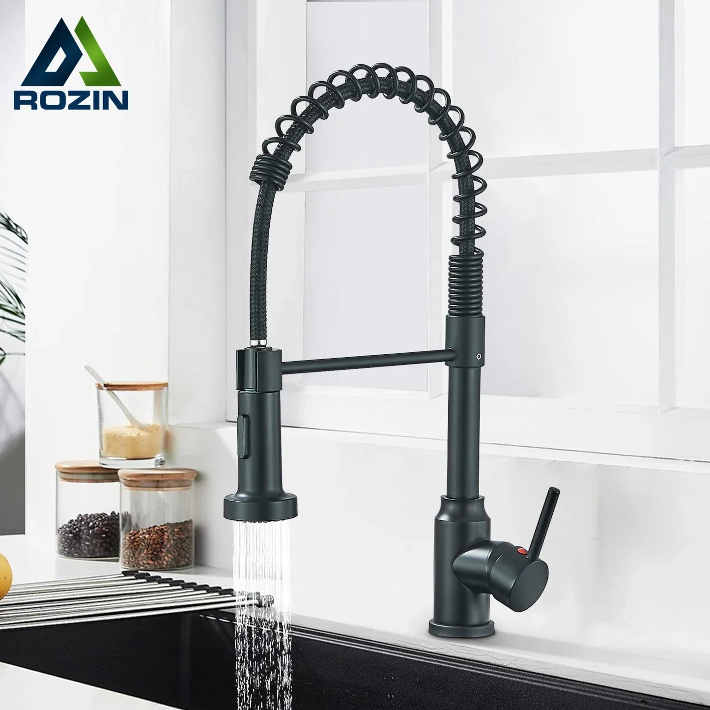 DecorBites™ Black Flexible Kitchen Faucet Pull Down Mixer Tap Swivel Stream Sprayer Nozzle