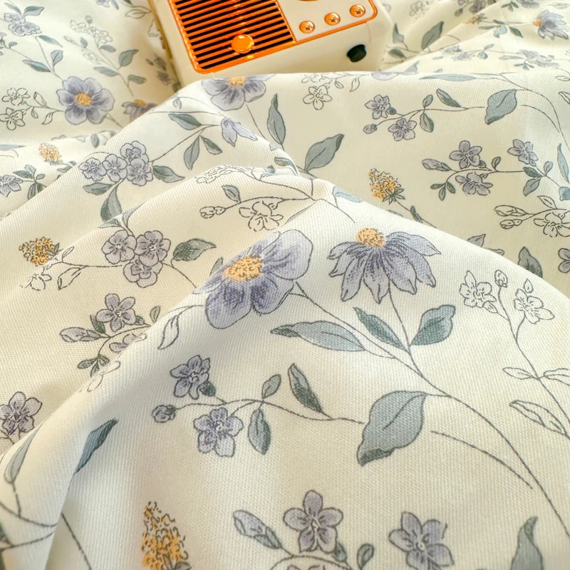 DecorBites™ Korean Princess Floral Ruffles Bedding Set: Single/Queen Duvet, Cover, & Pillowcases
