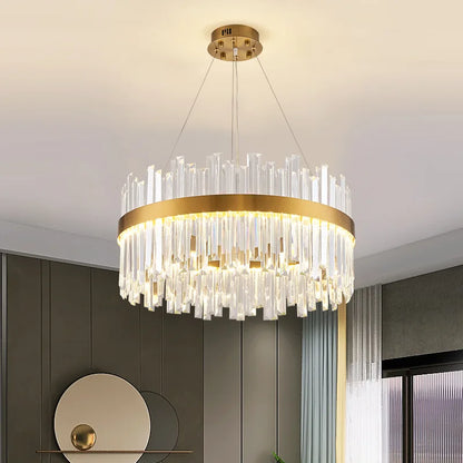DecorBites™ Gold Crystal Ceiling Chandelier | Luxury Indoor Lighting for Living & Dining Room
