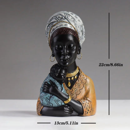 DecorBites™ African Mother Child Abstract Statue Resin Figurine Ethnic Style Interior Decor