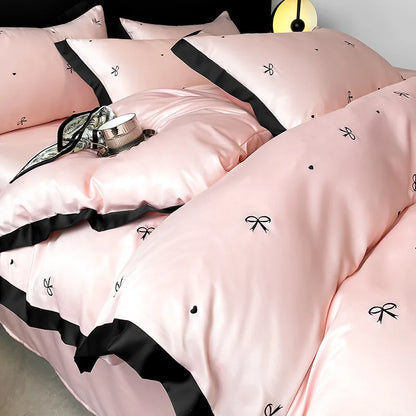 DecorBites™ Ice Silk Embroidery Bedding Sets: Luxury Rayon Duvet Set with Lace, Soft & Cozy