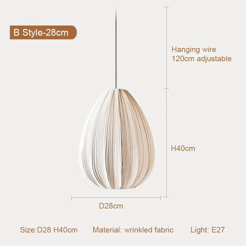 Pleated Fabric Pendant Light Wabi Sabi 3-Head