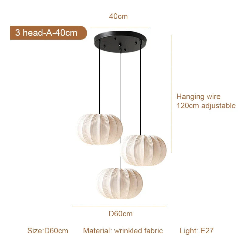 Pleated Fabric Pendant Light Wabi Sabi 3-Head