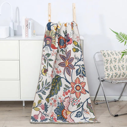 DecorBites™ Cotton Gauze Floral Adult Bath Towel - Quick-Dry & Soft