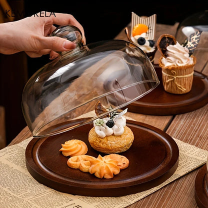 DecorBites™ Creative Wooden Cake Pan Food Storage Box with Glass Lid