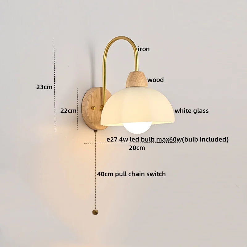 DecorBites™ Glass Wood LED Wall Lights Decor for Bedroom Living Room Coffee Mirror Bedside Lamp