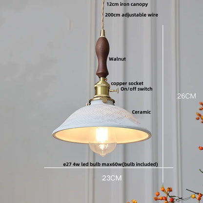 DecorBites™ Copper Wood LED Pendant Light: Ceramic Modern Tassel Hanging Lamp