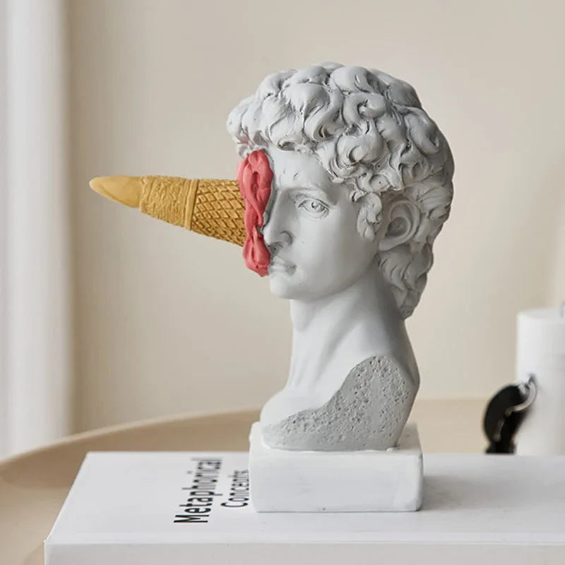 DecorBites™ Horse Head with Ice Cream Statue Modern Art Ornament Sculpture
