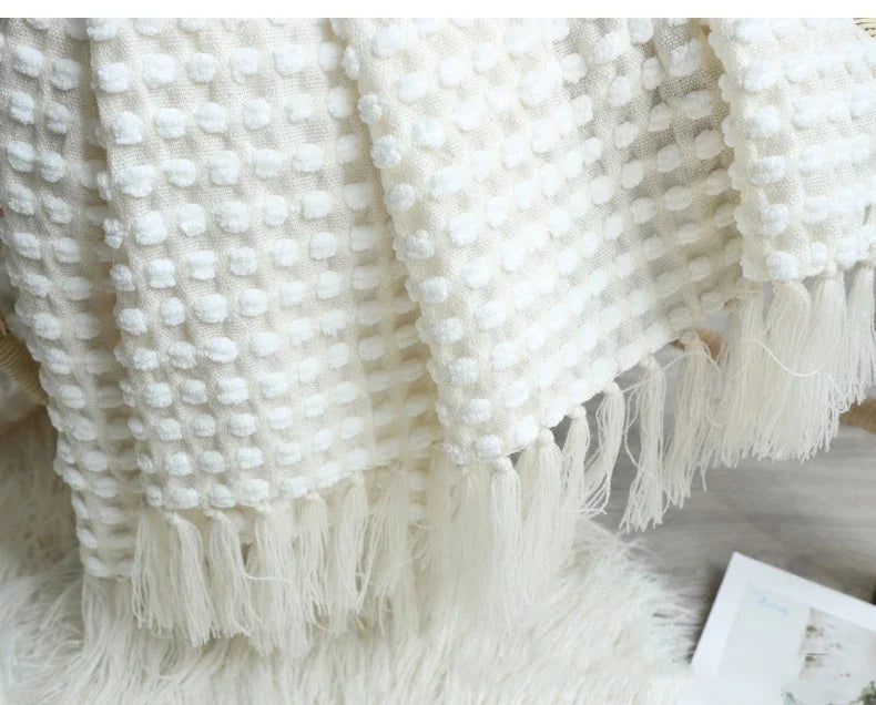 DecorBites™ Knitted Nordic White Casual Blanket - Soft & Comfortable Sofa Throw Bed End Cover for Home Decor & Travel