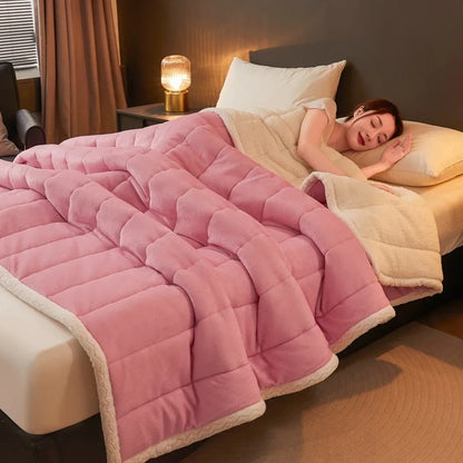 DecorBites™ Cozy 3-Layer Coral Fleece Winter Blanket - Soft & Warm Bed Quilt