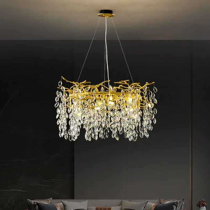 Gold Crystal Tree Chandelier 9-Light Aluminum
