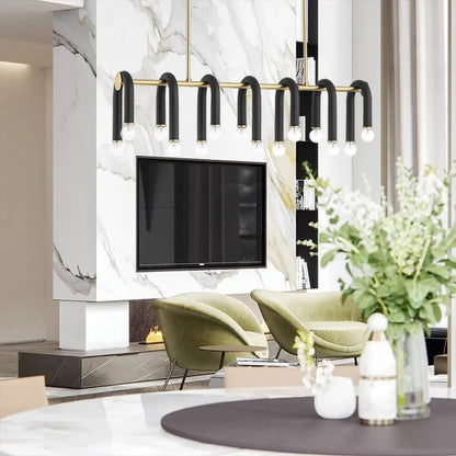 DecorBites™ Black Aluminum U-Shaped Tube Dimmable LED Chandelier for High Ceilings