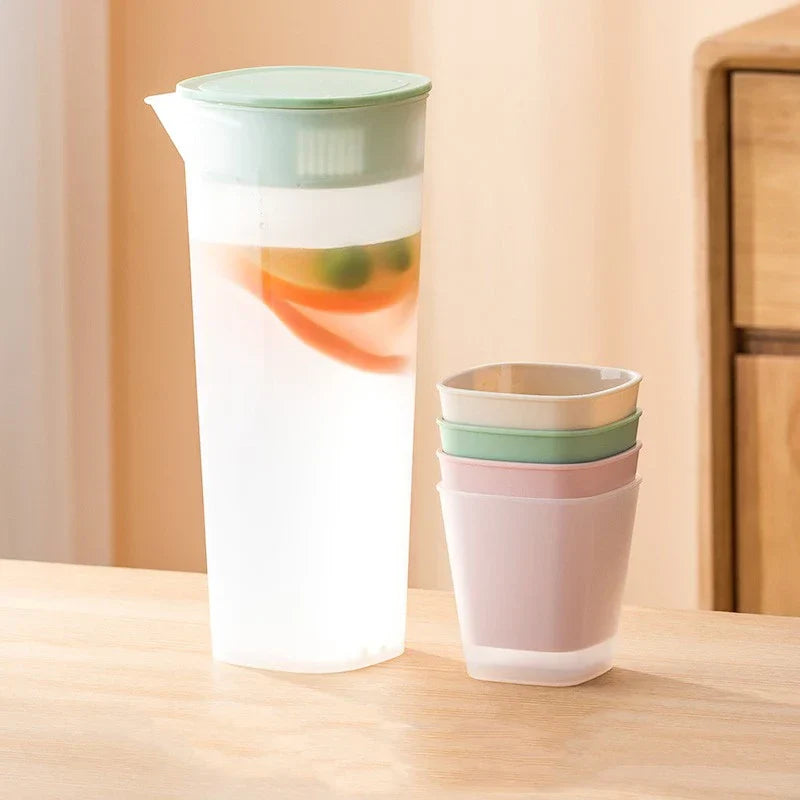 Frosted Glass Water Bottle Green Set 4 Cups