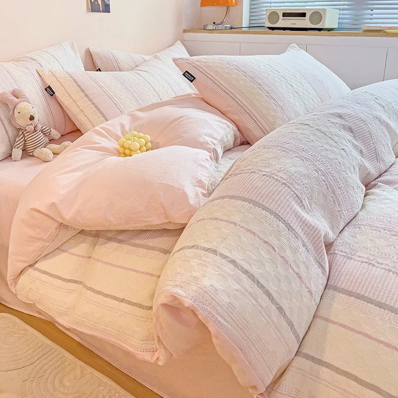 DecorBites™ Cotton Jacquard Bedding Set - Single Double Queen King Size Bedclothes