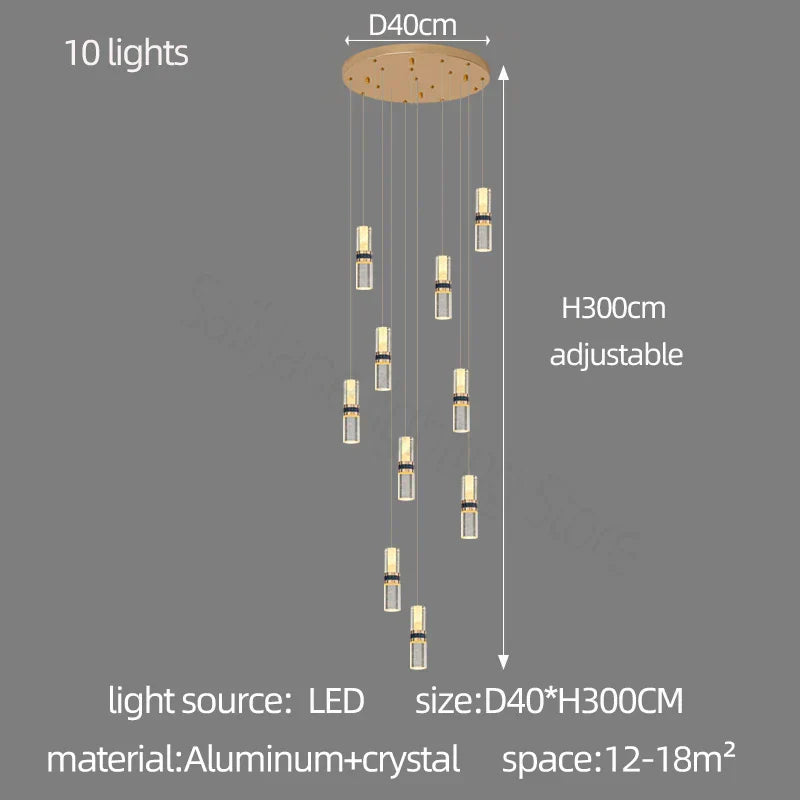 DecorBites™ Crystal Columnar Chandelier Stair Light for Home, Restaurant, Bar, and Villa