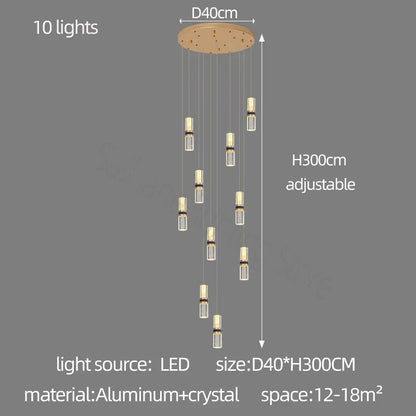 DecorBites™ Crystal Columnar Chandelier Stair Light for Home, Restaurant, Bar, and Villa