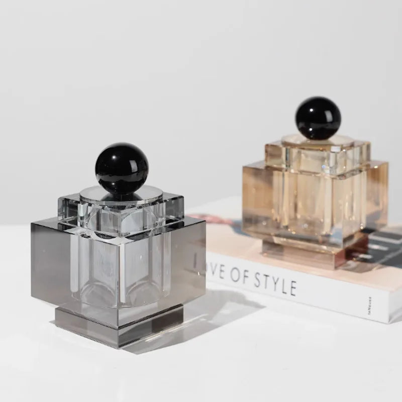 DecorBites™ Geometric Crystal Storage Jar: Clear Cubic Square Container for Home Decoration