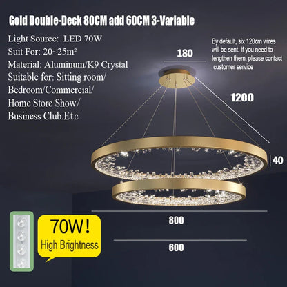 DecorBites™ Crystal LED Chandelier Circle Hanging Lamp - Modern Luxury Dimmable Lighting