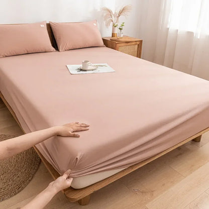 DecorBites™ Cotton Fitted Sheet with Elastic Bands for Single Double King Queen Bed