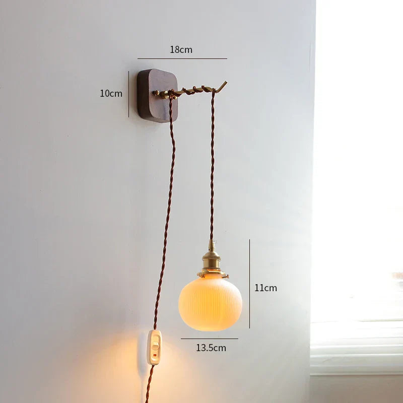DecorBites™ LED Wall Sconce Modern Japan Style Ceramic Lampshade Wooden Base Light