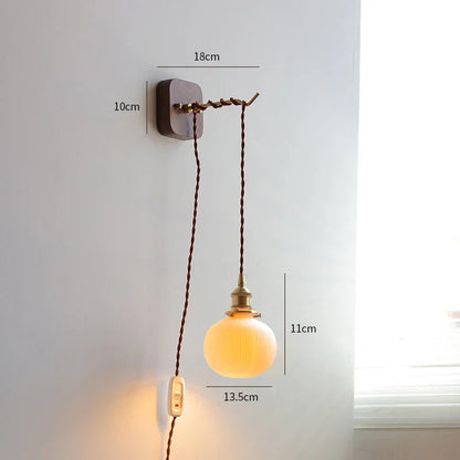 DecorBites™ LED Wall Sconce Modern Japan Style Ceramic Lampshade Wooden Base Light