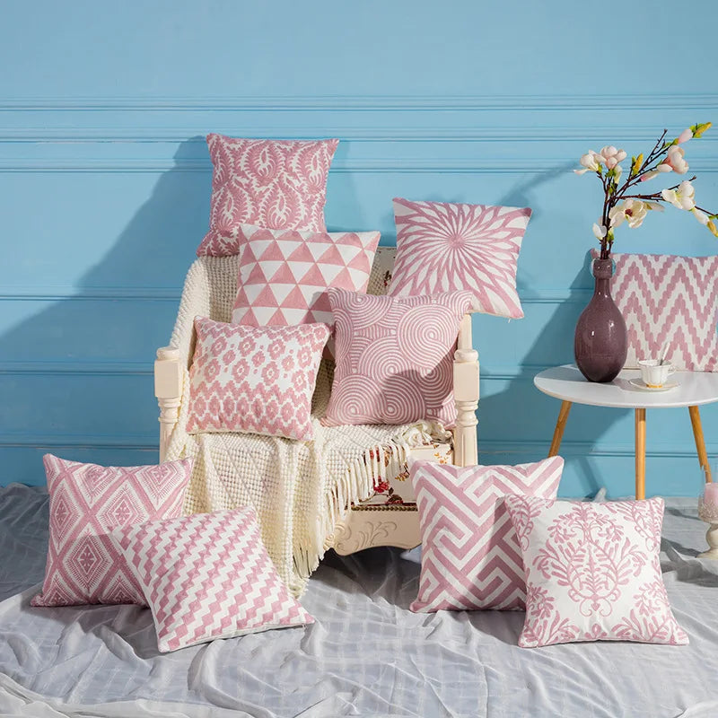 DecorBites™ Cotton Flower Embroidered Geometry Pillowcase 45*45cm - Sofa Living Room Bedside Pillows
