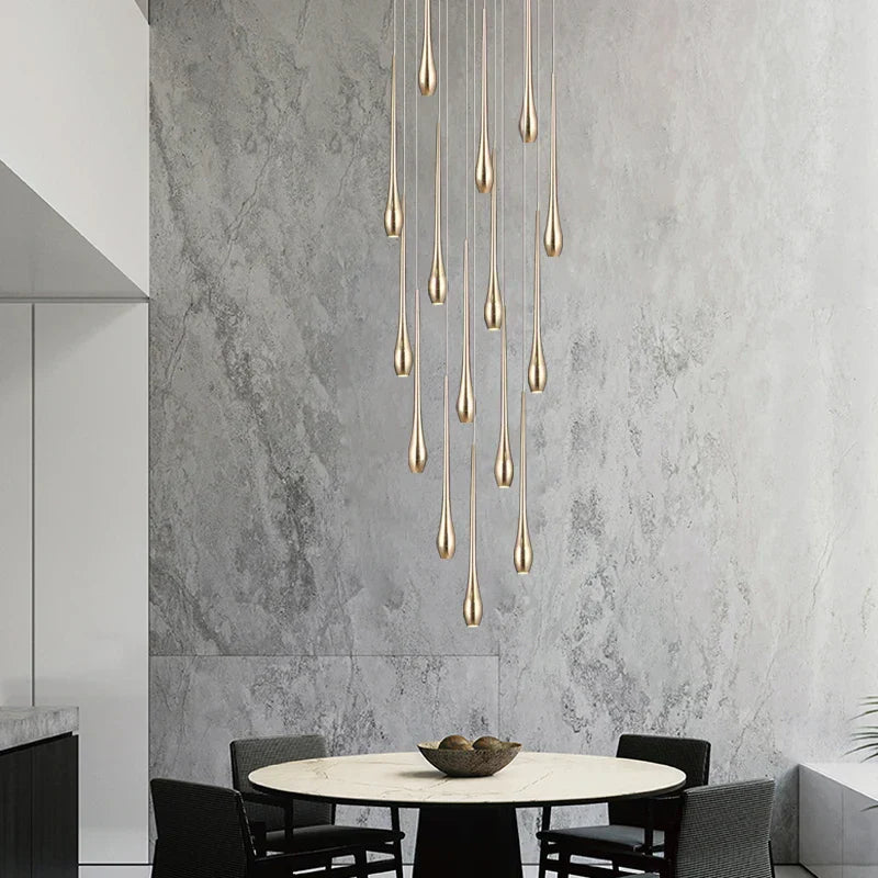Gold Duplex LED Chandelier 12-Light Staircase