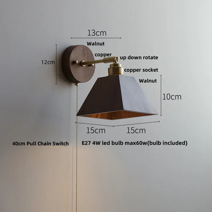 DecorBites™ LED Wall Sconce Walnut Wood Rotate Stair Light Fixture Modern Nordic Design