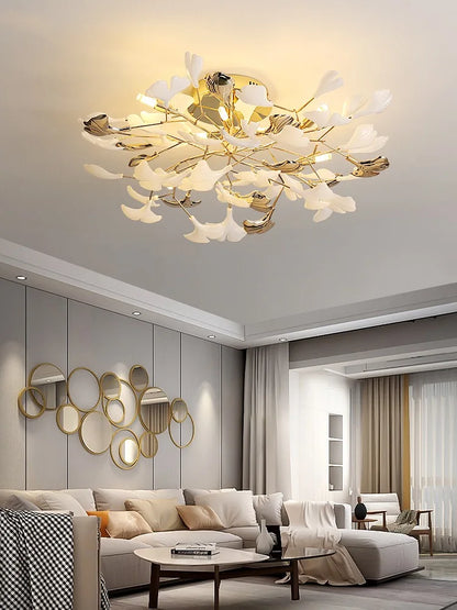 DecorBites™ Gold Branches Chandeliers with Porcelain Leaves Pendant Light - Luxury Living Room Decor