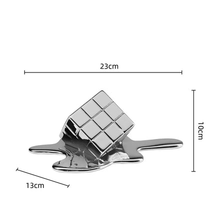 DecorBites™ Geometric Gold Resin Cube - Modern Checked Square Decor Figurine