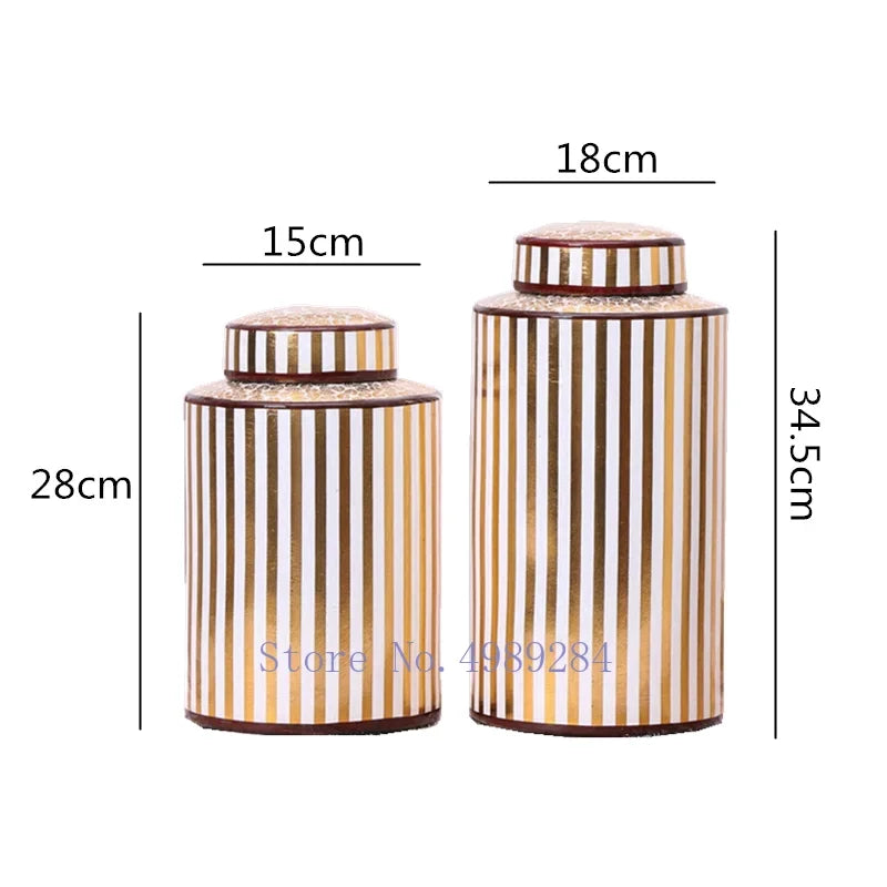 Gold Stripe Ceramic Jar