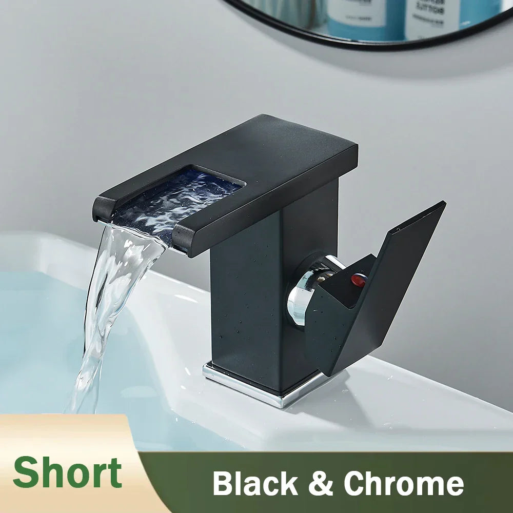 Black Waterfall Basin Faucet With Hydroelectric Mixer
