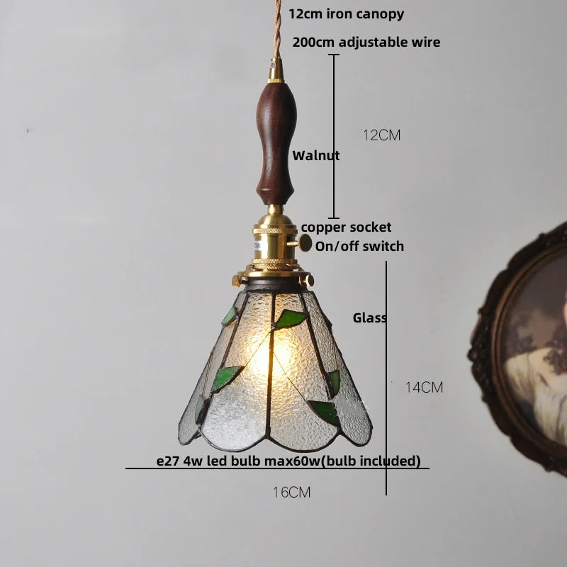 Amber Glass Pendant Light Walnut Accent Bar Style