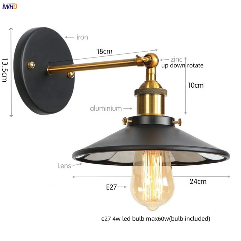 Gold Industrial Wall Lamp For Lofts And Bedrooms