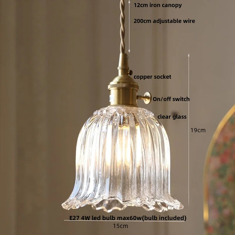 DecorBites™ Acrylic LED Pendant Light: Copper Walnut Wood Flower Hang Lamp