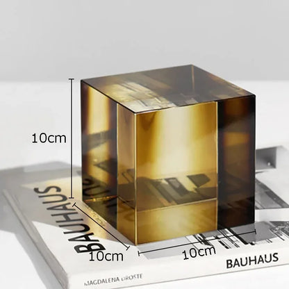 DecorBites™ Crystal Cube Ornaments Clear Glass Sculpture Desk Decoration Geo Graded Square
