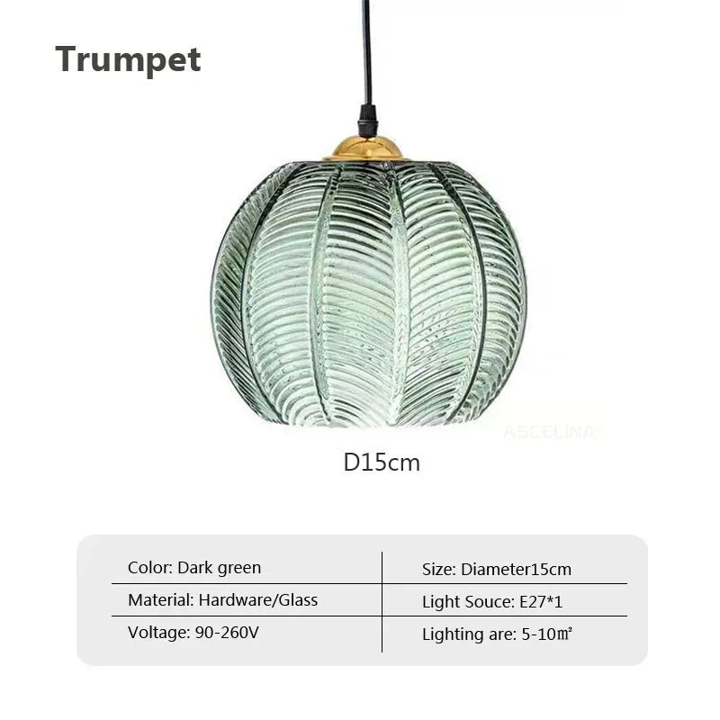 DecorBites™ Glass Pendant Light Green Leaf Pattern