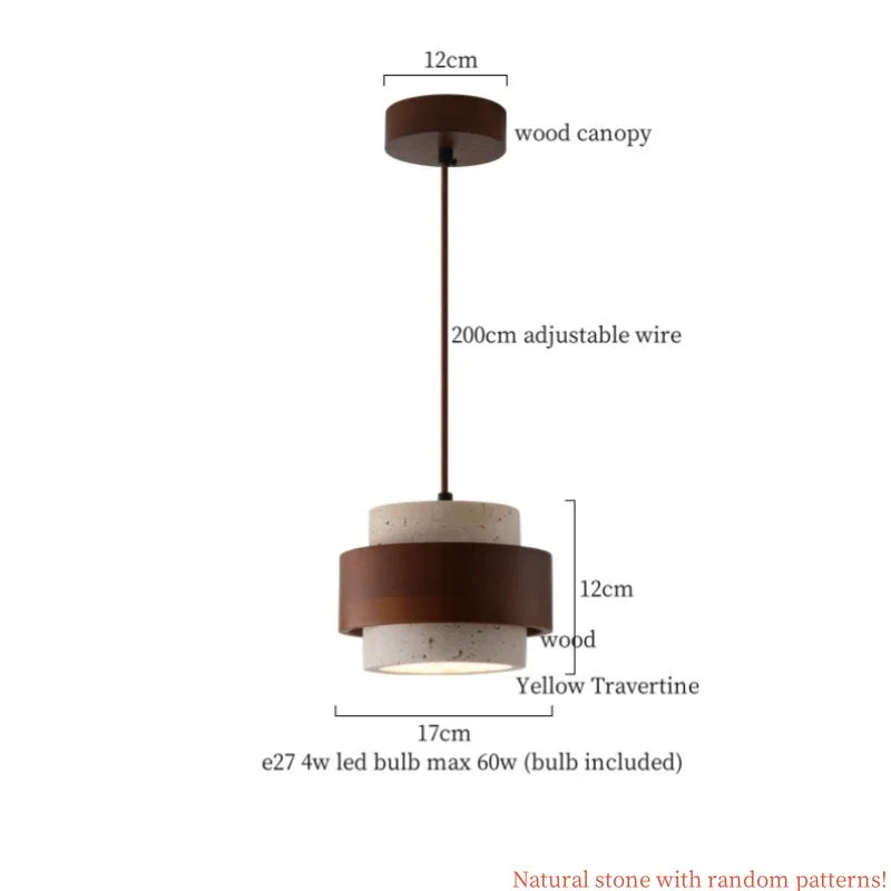 DecorBites™ Cream Glass LED Pendant Lights Modern Wood Yellow Travertine Pendant Lamp