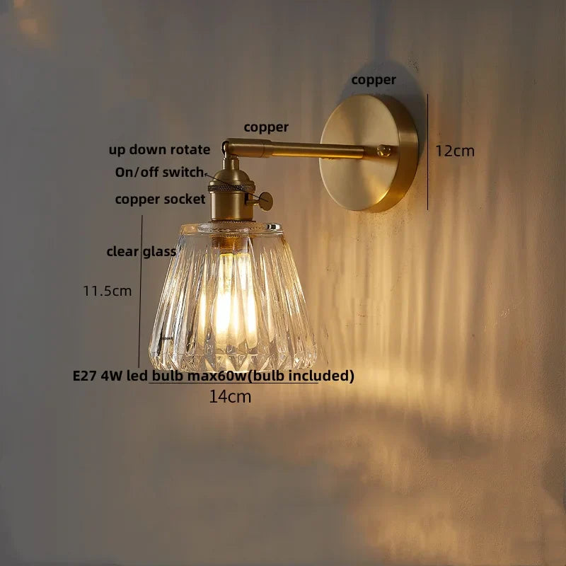 DecorBites™ Glass Copper Wall Lights Up Down Rotate Study Cafe, Nordic Modern Bedside Lamp