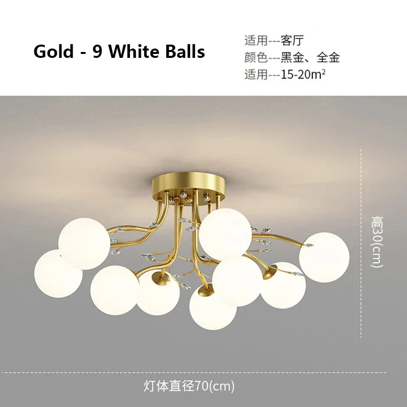 DecorBites™ Glass Bubble Ball LED Ceiling Light in Black Gold Crystal for Bedroom & Living Room