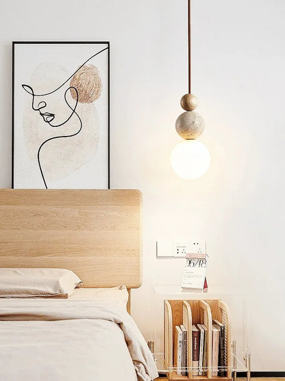 DecorBites™ Cream Style LED Pendant Lamp for Bedroom, Stone Wood Design