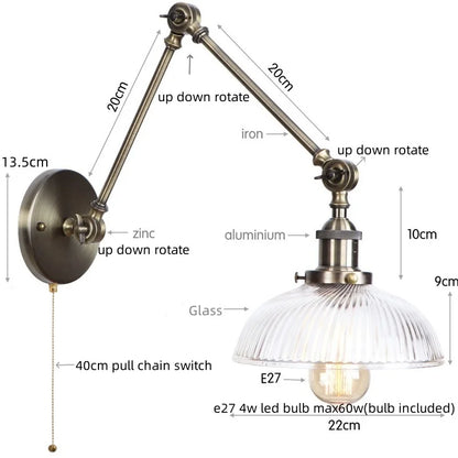 DecorBites™ Industrial Adjustable LED Wall Sconce with Clear Glass Shade