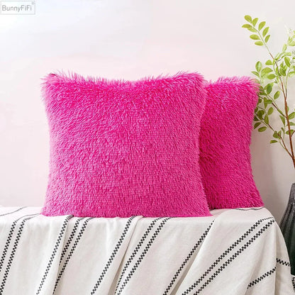 DecorBites™ Cozy Plush Fur Cushion Cover 43x43cm White Grey Sofa Decor Pillowcase